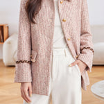 Chic Notched Collar Tweed Long Sleeve Jacket - liwisi