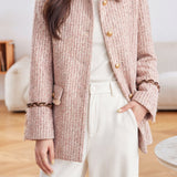 Chic Notched Collar Tweed Long Sleeve Jacket - liwisi