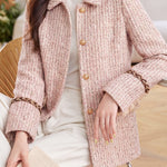 Chic Notched Collar Tweed Long Sleeve Jacket - liwisi