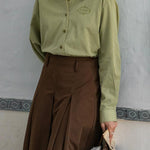 French Vintage Colorblock Collared Striped Long Sleeve Shirt - liwisi