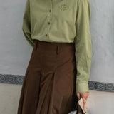 French Vintage Colorblock Collared Striped Long Sleeve Shirt - liwisi
