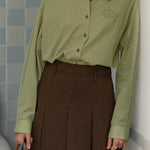 French Vintage Colorblock Collared Striped Long Sleeve Shirt - liwisi