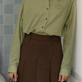 French Vintage Colorblock Collared Striped Long Sleeve Shirt - liwisi