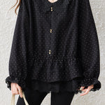 Elegant V-Neck Polka Dot Blouse with Lace Trim - liwisi