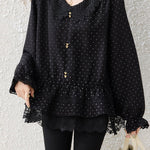 Elegant V-Neck Polka Dot Blouse with Lace Trim - liwisi