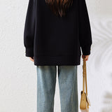 Chic Crew Neck Bow Embroidered Longline Sweatshirt - liwisi