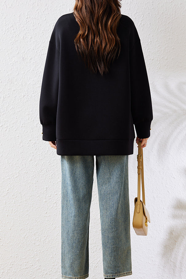 Chic Crew Neck Bow Embroidered Longline Sweatshirt - liwisi