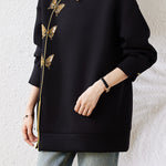 Chic Crew Neck Bow Embroidered Longline Sweatshirt - liwisi