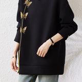 Chic Crew Neck Bow Embroidered Longline Sweatshirt - liwisi