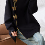 Chic Crew Neck Bow Embroidered Longline Sweatshirt - liwisi