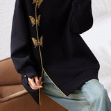 Chic Crew Neck Bow Embroidered Longline Sweatshirt - liwisi