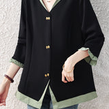 Chic Colorblock Collared Long Sleeve Shirt - liwisi