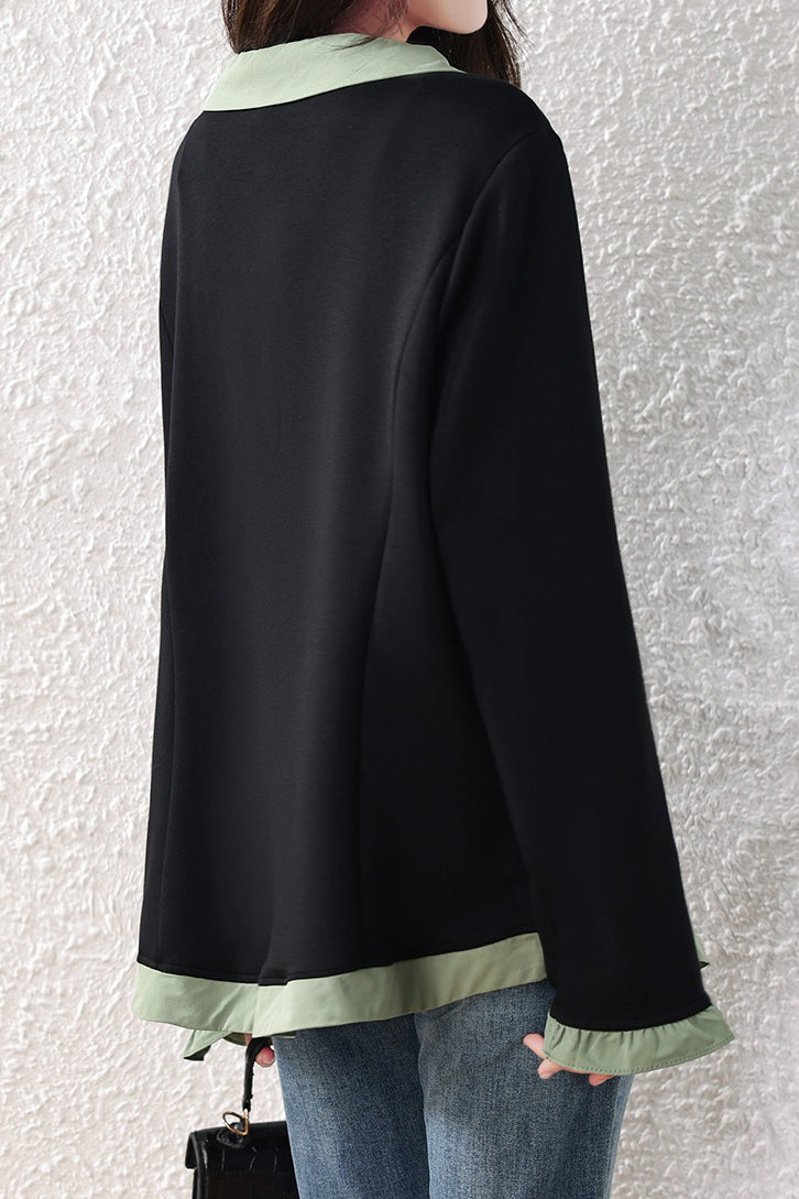Chic Colorblock Collared Long Sleeve Shirt - liwisi