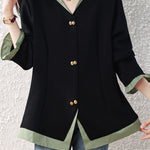 Chic Colorblock Collared Long Sleeve Shirt - liwisi