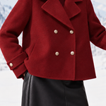 Chic Cropped Double-Faced Wool Coat with Lapel Collar - liwisi