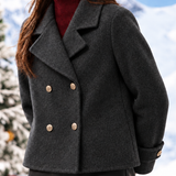 Chic Cropped Double-Faced Wool Coat with Lapel Collar - liwisi
