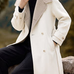 Chic Colorblock Oversized Lapel Long Wool Blend Coat - liwisi