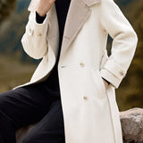 Chic Colorblock Oversized Lapel Long Wool Blend Coat - liwisi