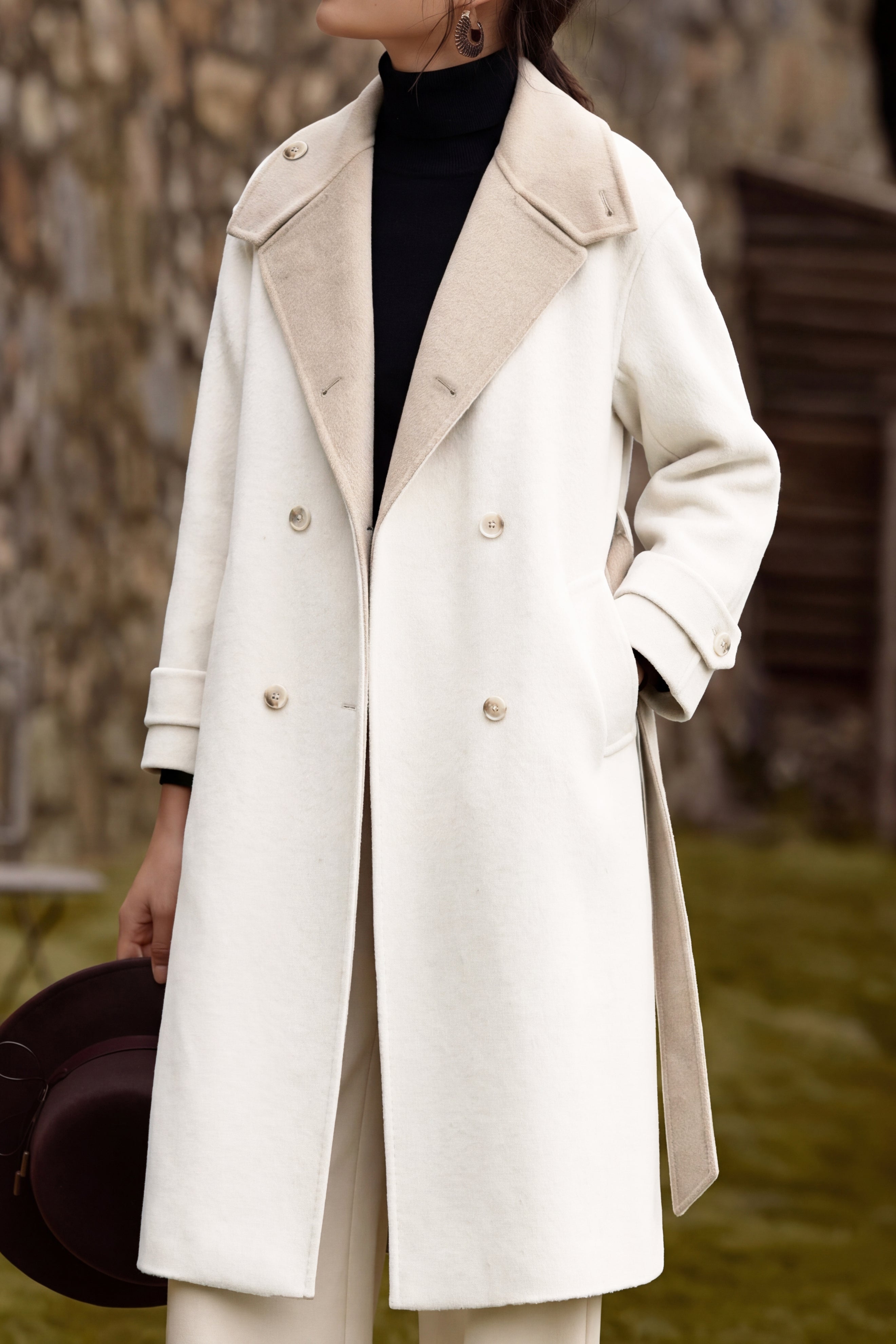 Chic Colorblock Oversized Lapel Long Wool Blend Coat - liwisi