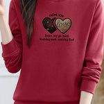 Casual Mock Neck Heart Letter Print Sweatshirt - liwisi
