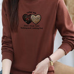 Casual Mock Neck Heart Letter Print Sweatshirt - liwisi