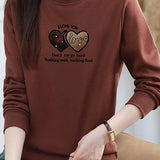 Casual Mock Neck Heart Letter Print Sweatshirt - liwisi
