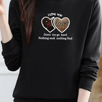 Casual Mock Neck Heart Letter Print Sweatshirt - liwisi