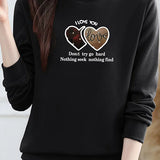 Casual Mock Neck Heart Letter Print Sweatshirt - liwisi