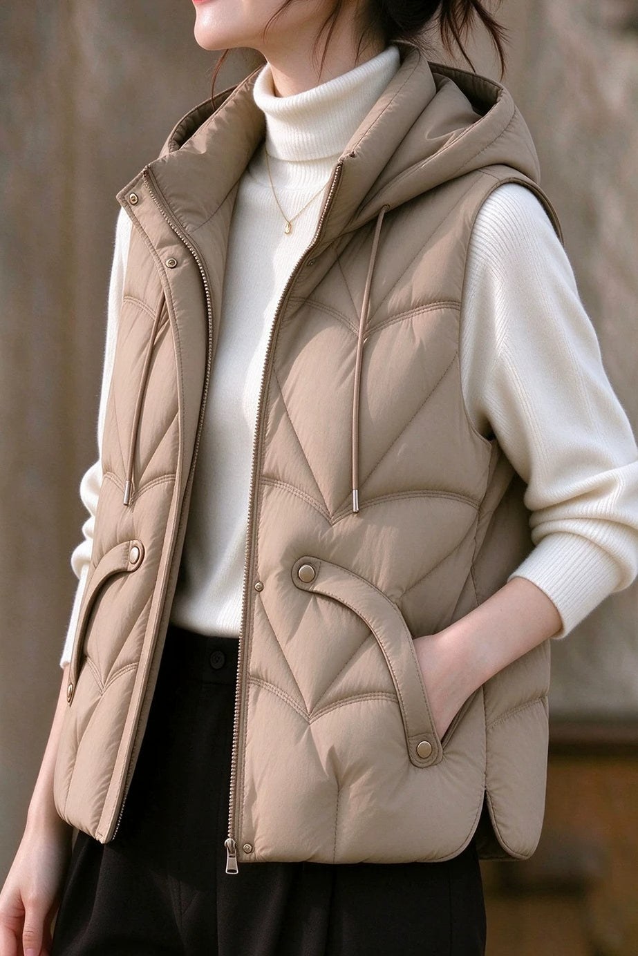 Casual Hooded Diamond Quilted Padded Vest - liwisi