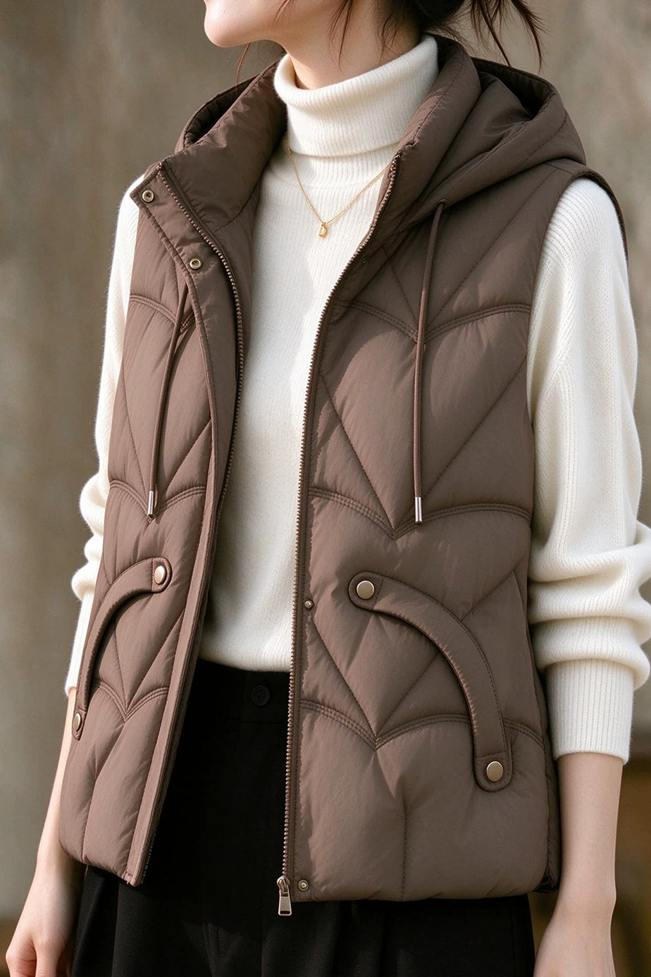 Casual Hooded Diamond Quilted Padded Vest - liwisi