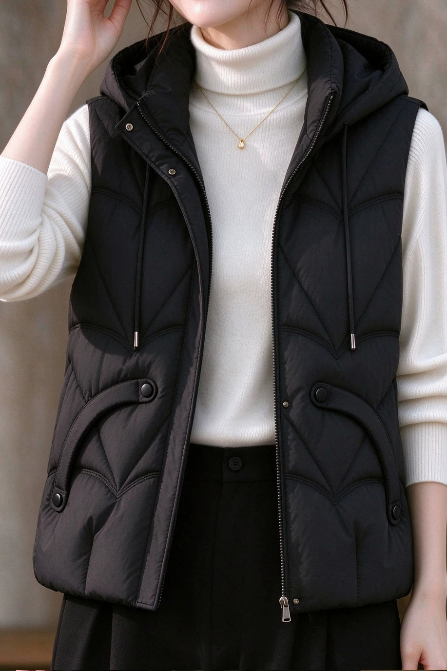Casual Hooded Diamond Quilted Padded Vest - liwisi