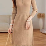 Chic V-Neck Ribbed Knit Dress with Lace Panels - liwisi