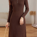 Chic V-Neck Ribbed Knit Dress with Lace Panels - liwisi