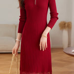 Chic V-Neck Ribbed Knit Dress with Lace Panels - liwisi