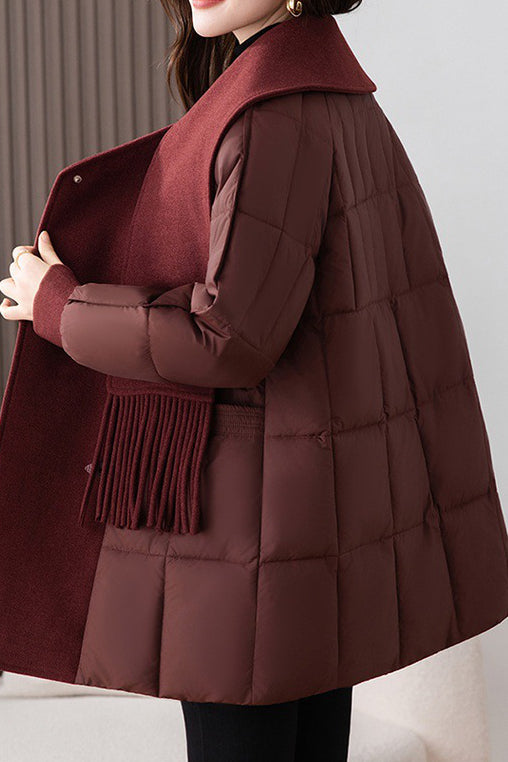 Chic Scarf Collar Quilted Mid-Length Padded Coat - liwisi