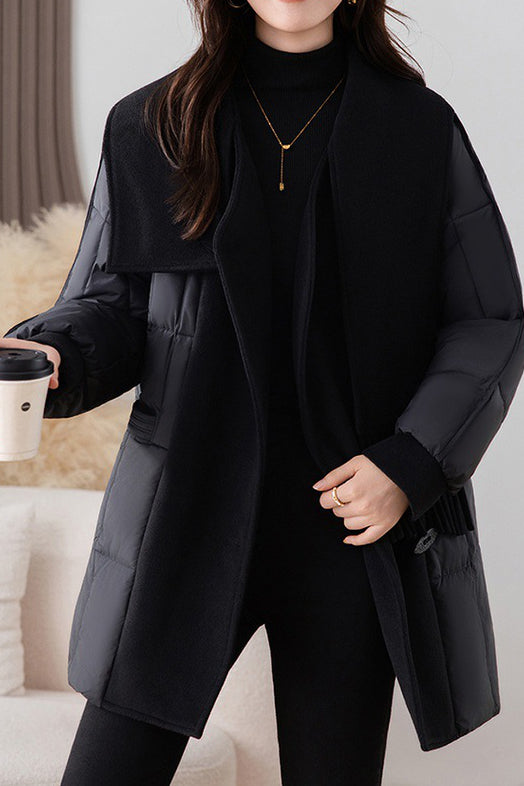 Chic Scarf Collar Quilted Mid-Length Padded Coat - liwisi
