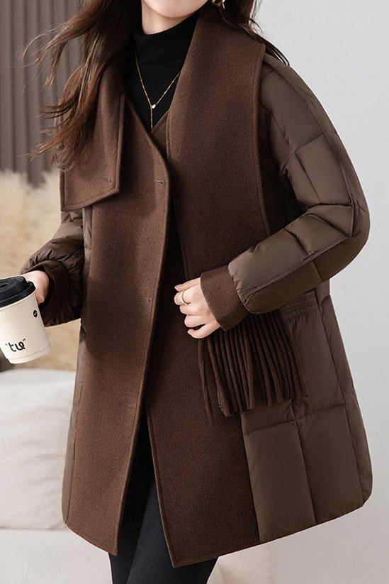 Chic Scarf Collar Quilted Mid-Length Padded Coat - liwisi
