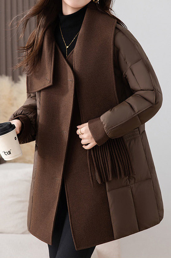 Chic Scarf Collar Quilted Mid-Length Padded Coat - liwisi