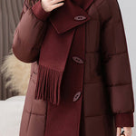 Chic Scarf Collar Quilted Mid-Length Padded Coat - liwisi