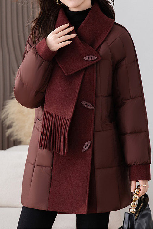 Chic Scarf Collar Quilted Mid-Length Padded Coat - liwisi