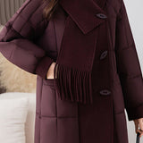 Chic Scarf Collar Quilted Mid-Length Padded Coat - liwisi