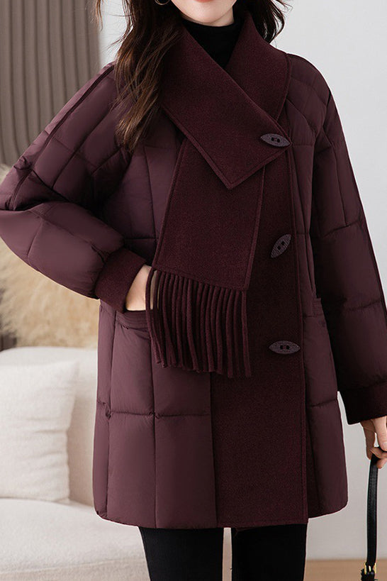 Chic Scarf Collar Quilted Mid-Length Padded Coat - liwisi