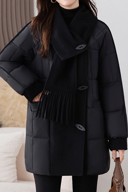 Chic Scarf Collar Quilted Mid-Length Padded Coat - liwisi