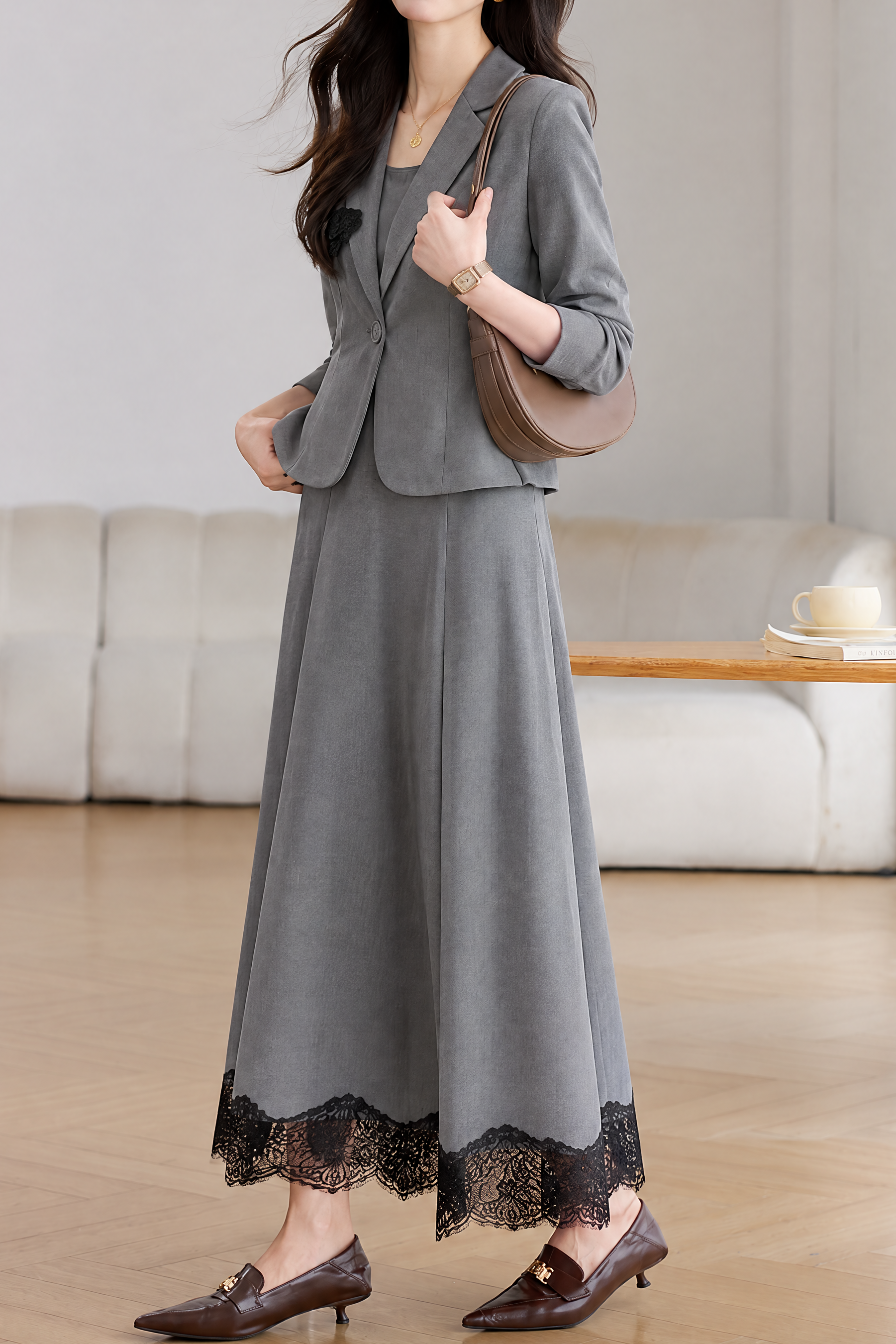 Chic Belted Collared Blazer and Skirt Set - liwisi