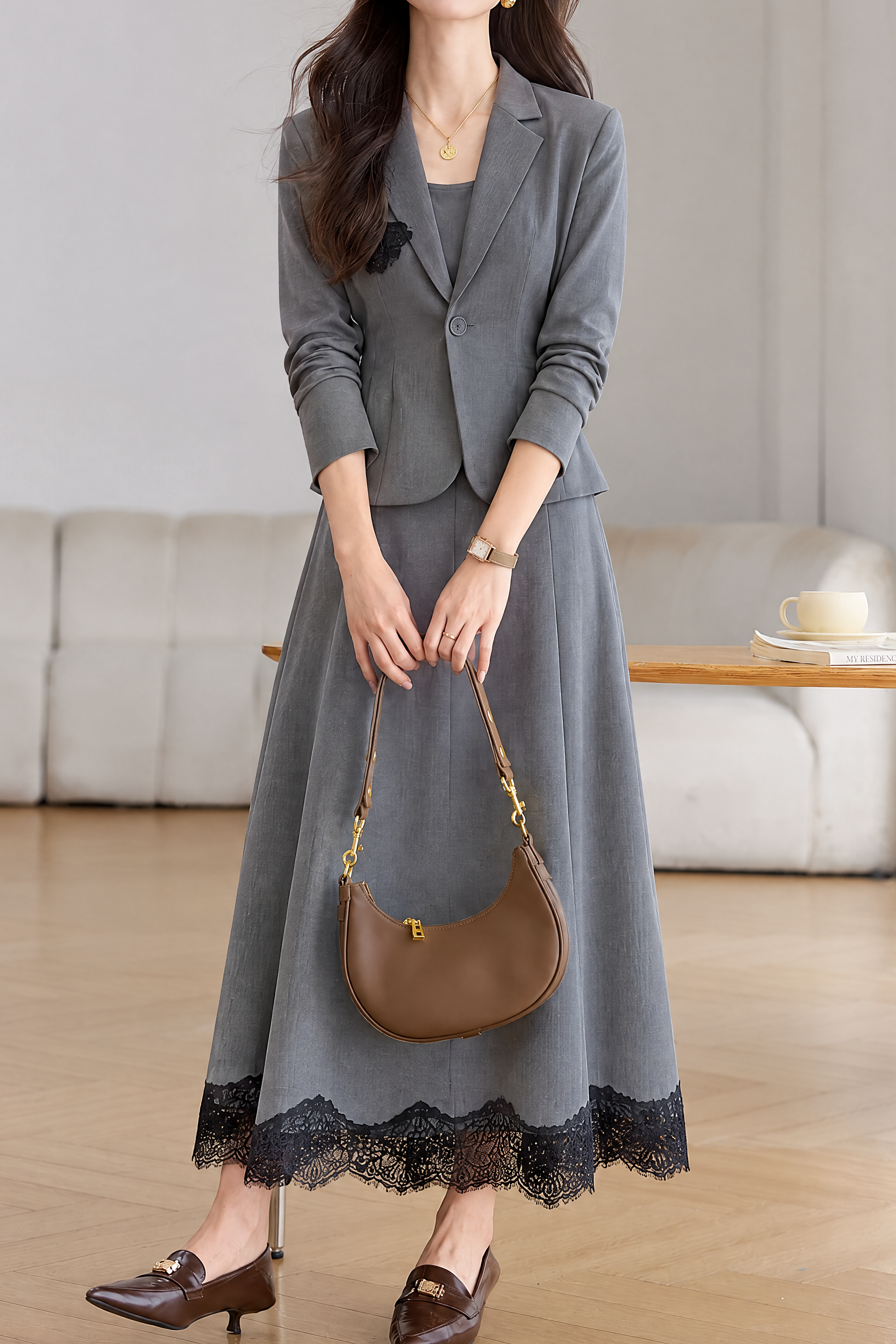 Chic Belted Collared Blazer and Skirt Set - liwisi
