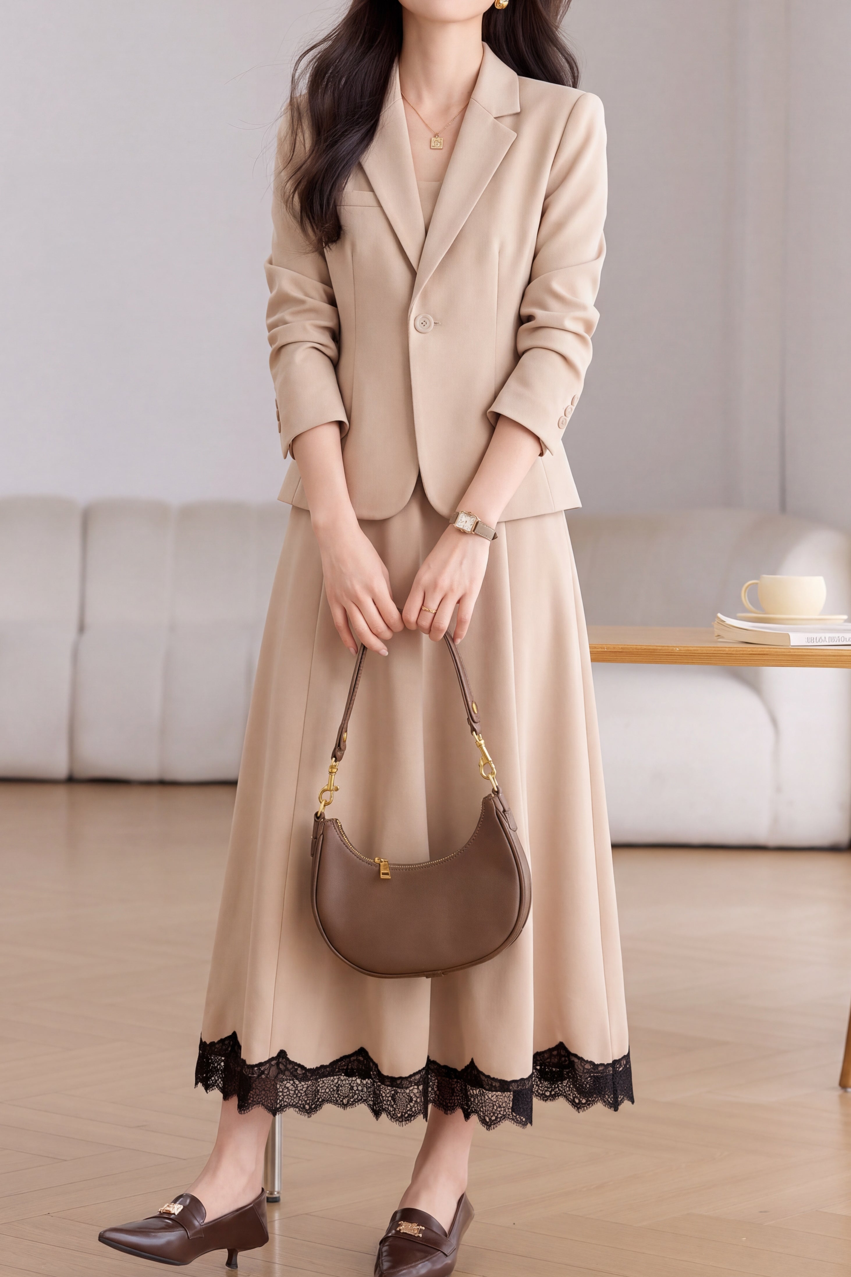 Chic Belted Collared Blazer and Skirt Set - liwisi