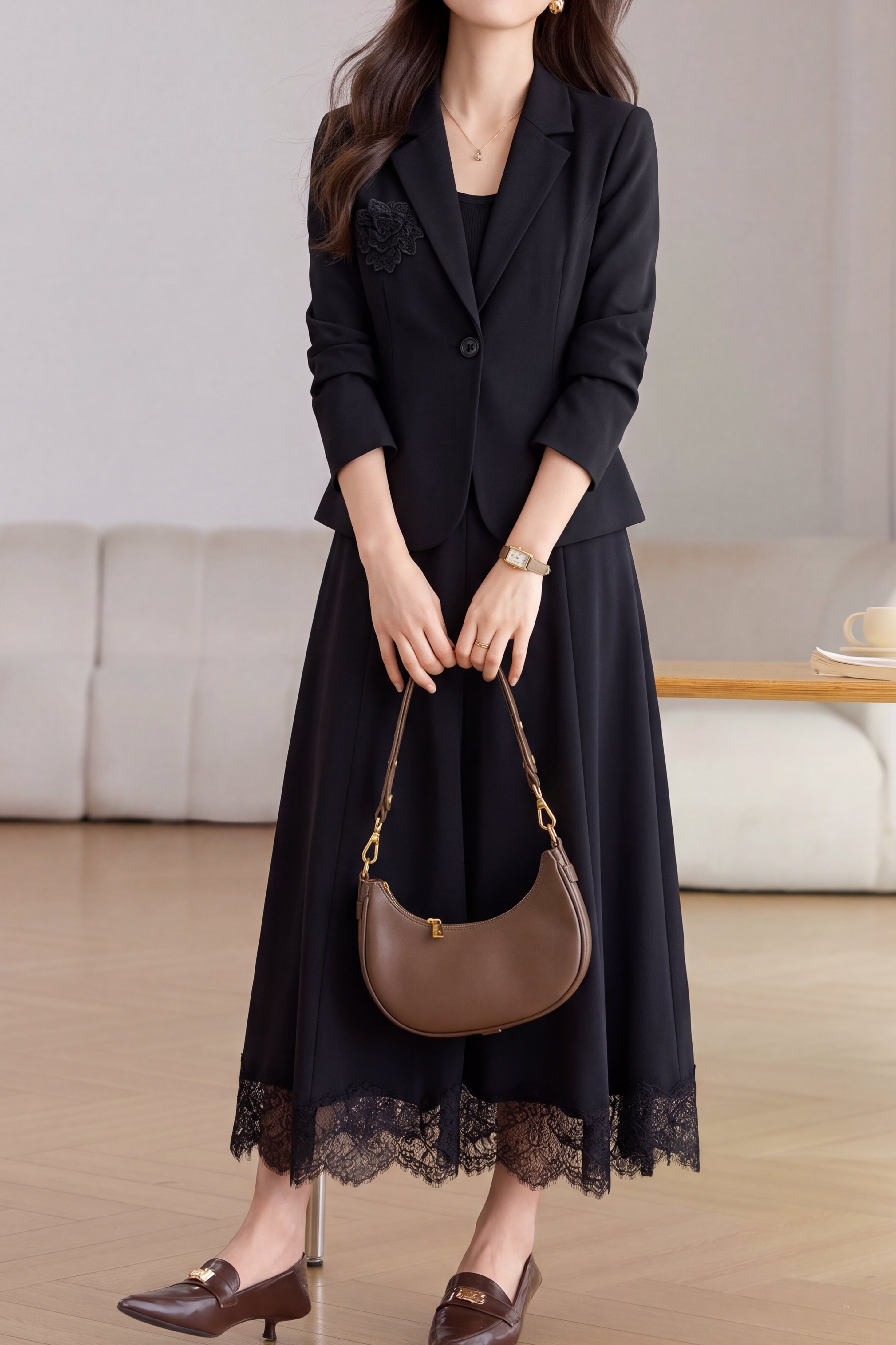 Chic Belted Collared Blazer and Skirt Set - liwisi
