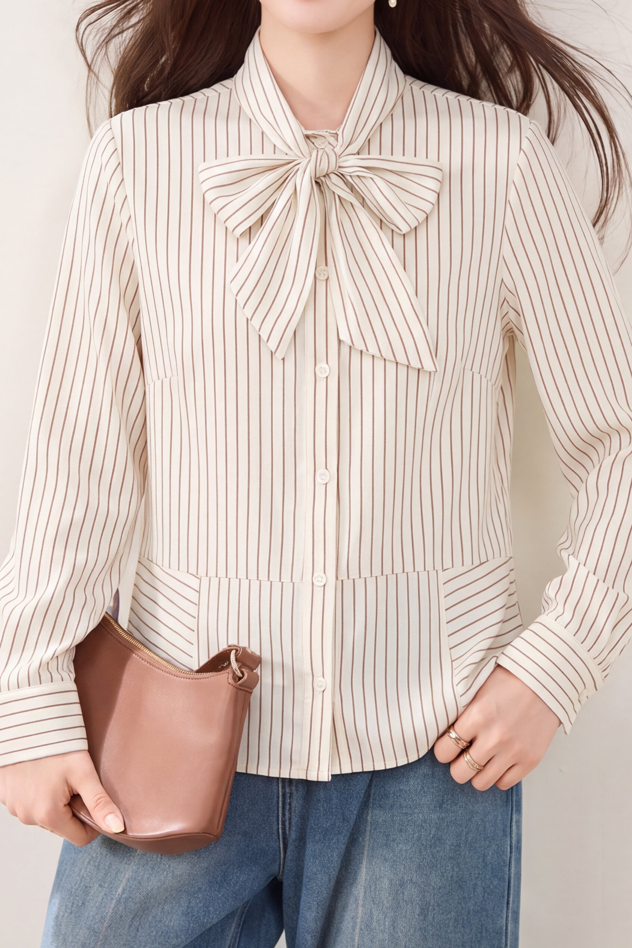 Chic Long Sleeve Blouse with Bow Tie Neck - liwisi