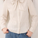 Chic Long Sleeve Blouse with Bow Tie Neck - liwisi