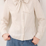 Chic Long Sleeve Blouse with Bow Tie Neck - liwisi